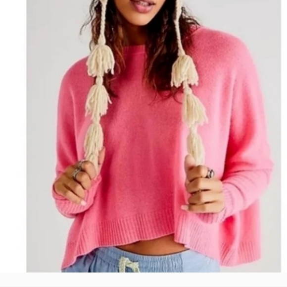 Free People 100% Cashmere Sweater Cropped Boxy Fit